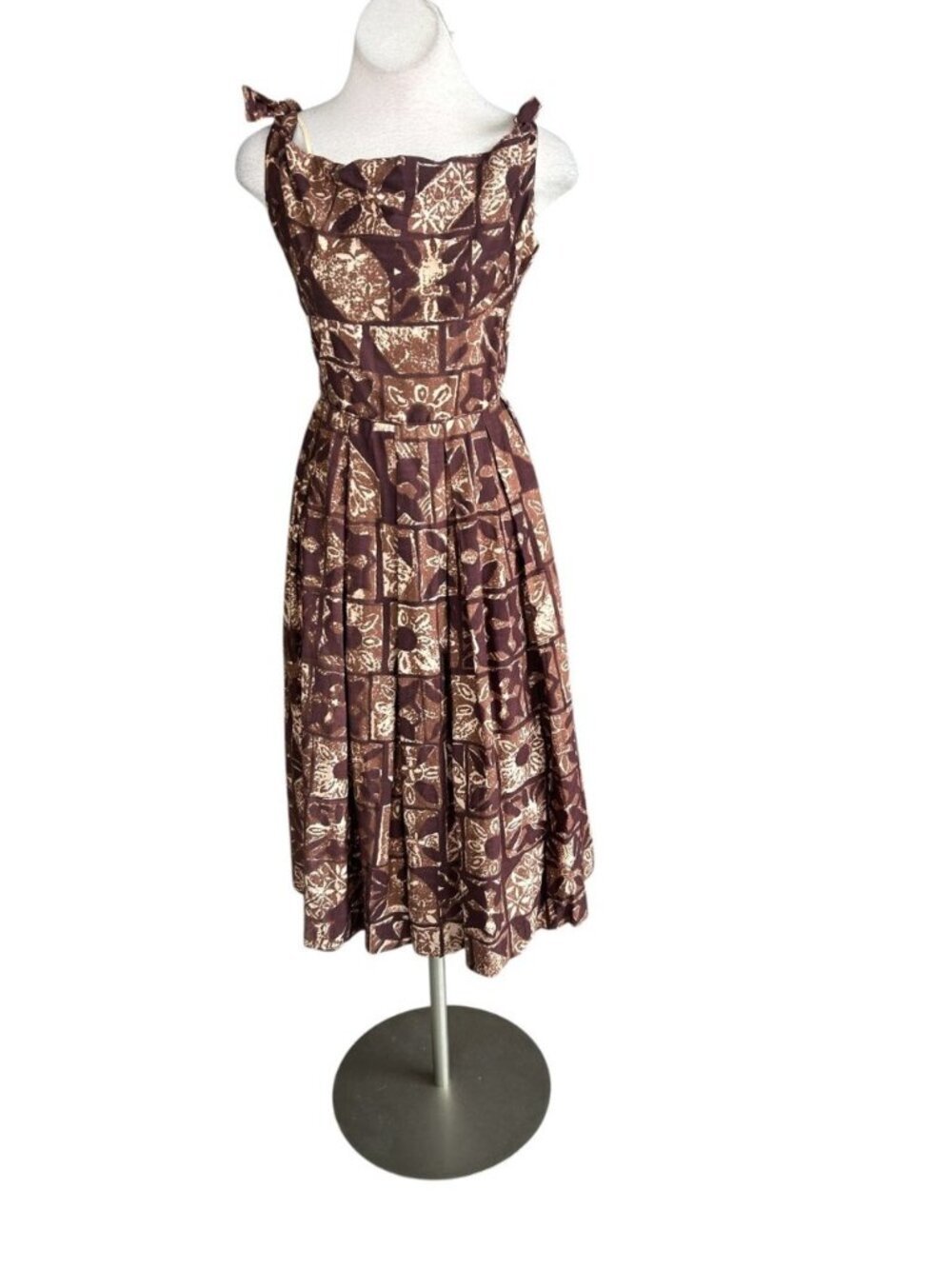 Alfred Shaheen of Honolulu Vintage 50s Brown Tiki Dress